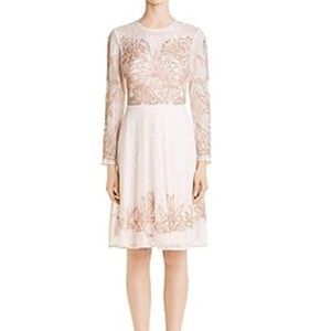 Aidan Mattox Whimsical MD1E202396 Pink Bead Lace Long Sleeve Pleated Skirt Dress